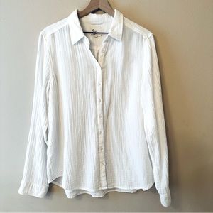 COSMIC BLUE LOVE double gauze button-up shirt long sleeved white top XL